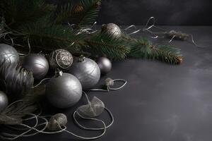 ai generado Navidad decoraciones en un negro antecedentes foto