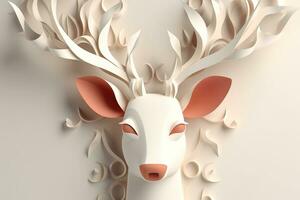 AI generated a paper cut deer head with horns and leaves photo