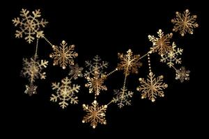 AI generated golden snowflakes on a black background photo