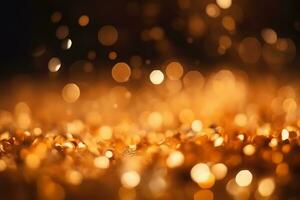 AI generated golden bokeh background with blurred lights photo