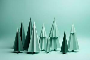 AI generated paper christmas trees on a green background photo