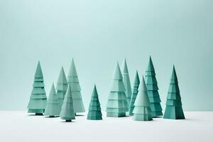 AI generated paper christmas trees in blue and green photo