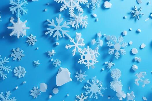 AI generated snowflakes are falling on a blue background photo