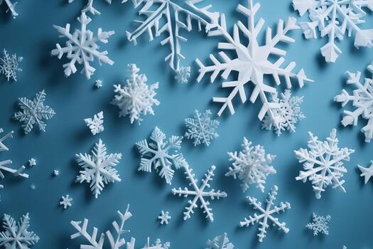 AI generated a large group of snowflakes on a blue background photo