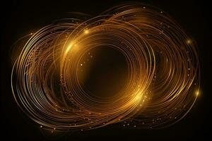 AI generated abstract golden light swirls on black background photo