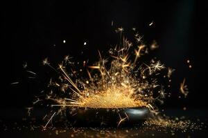 AI generated sparkling sparks in a bowl on a black background photo