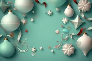 AI generated christmas background with christmas decorations and ribbons photo