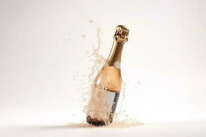 AI generated a bottle of champagne is splashing into the water photo