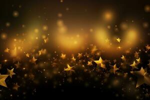 AI generated golden stars on black background photo