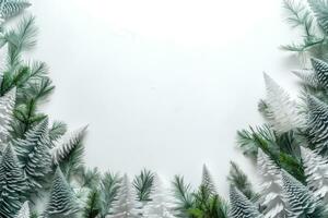 AI generated a white background with a wreath of white fir trees photo