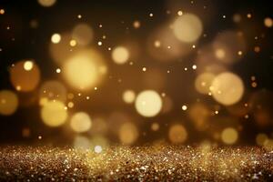 AI generated golden glitter background with bokeh effect photo