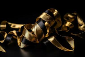 AI generated golden ribbon on black background photo