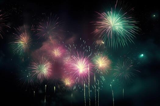 AI generated colorful fireworks on a black background photo