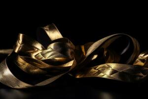 AI generated golden ribbon on black background photo