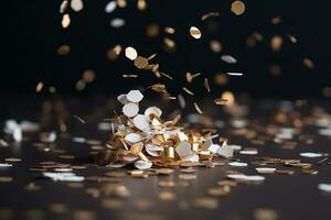 AI generated confetti falling from the top of a table photo