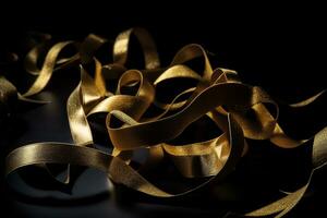 AI generated golden ribbon on black background photo