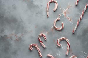 AI generated candy canes on a gray background photo