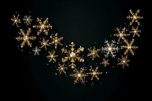 AI generated golden snowflakes on black background photo