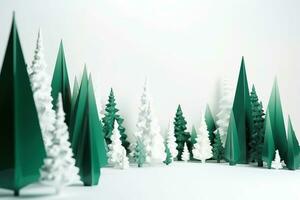 AI generated paper christmas trees in a forest photo