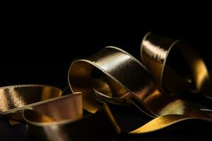 AI generated golden ribbon on black background photo