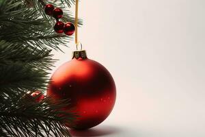 AI generated christmas tree with red bauble on white background photo