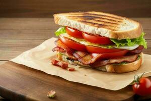 AI generated Sandwich with bacon fried and tomato. Pro Photo