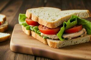 AI generated Chicken, lettuce, and tomato sandwich. Pro Photo