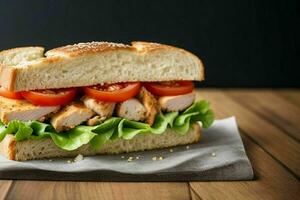 AI generated Chicken, lettuce, and tomato sandwich. Pro Photo