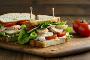 AI generated Chicken, lettuce, and tomato sandwich. Pro Photo