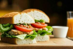 AI generated Chicken, lettuce, and tomato sandwich. Pro Photo