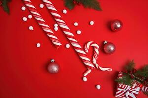 AI generated christmas background with candy canes and decorations photo