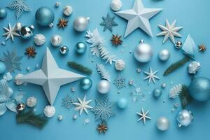 AI generated christmas decorations on a blue background photo