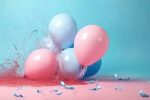 AI generated balloons and confetti on a pink background photo