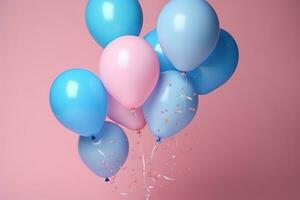 AI generated blue and pink balloons on a pink background photo