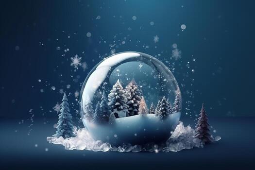 AI generated christmas snow globe with trees and snow photo