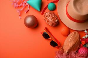 AI generated colorful accessories on orange background photo