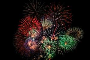 AI generated colorful fireworks on black background photo