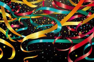 AI generated a colorful streamers and ribbons on a black background photo