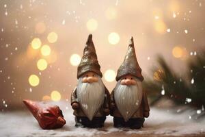 AI generated two gnomes standing in front of a christmas tree photo