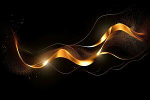 AI generated abstract golden wave background with black background photo