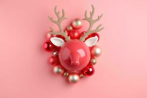 AI generated a red deer head surrounded by christmas balls photo
