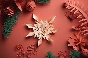 AI generated paper cut christmas decoration with leaves and flowers photo