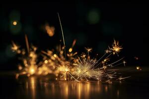 AI generated sparklers on a black background photo