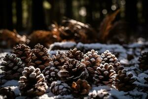 AI generated pine cones in the snow photo