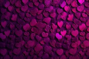 AI generated many hearts are arranged in a purple background photo