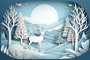 AI generated paper art of deer in the forest photo