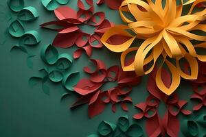 AI generated paper flowers on a green background photo
