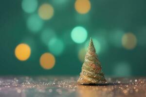 ai generado un pequeño Navidad árbol es sentado en un mesa foto