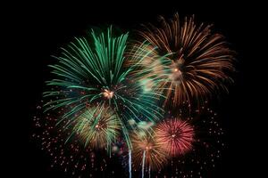 AI generated colorful fireworks on black background photo