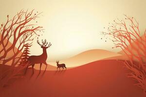 AI generated deer in the forest with trees and mountains photo